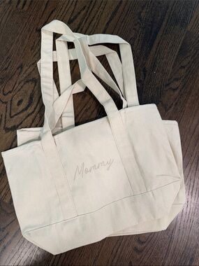 Mommy Embroidered Canvas Tote Bag - Natural